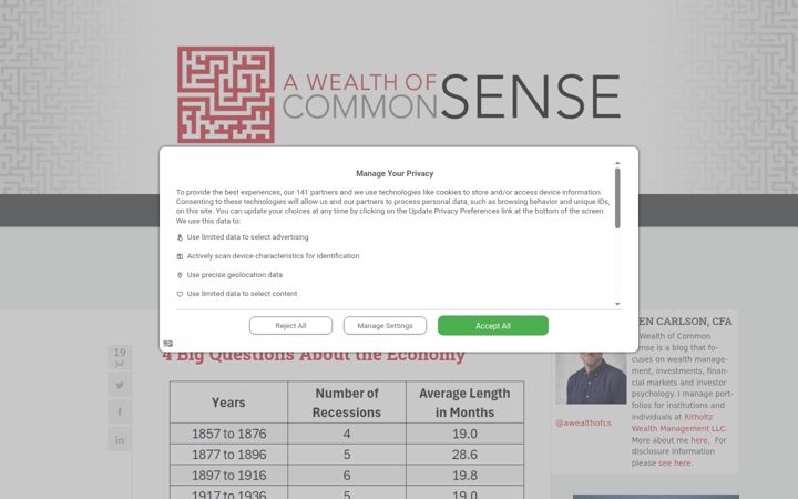 Screenshot of awealthofcommonsense.com
