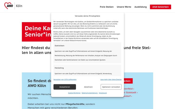 Kuvakaappaus sivustosta awo-koeln-karriere.de