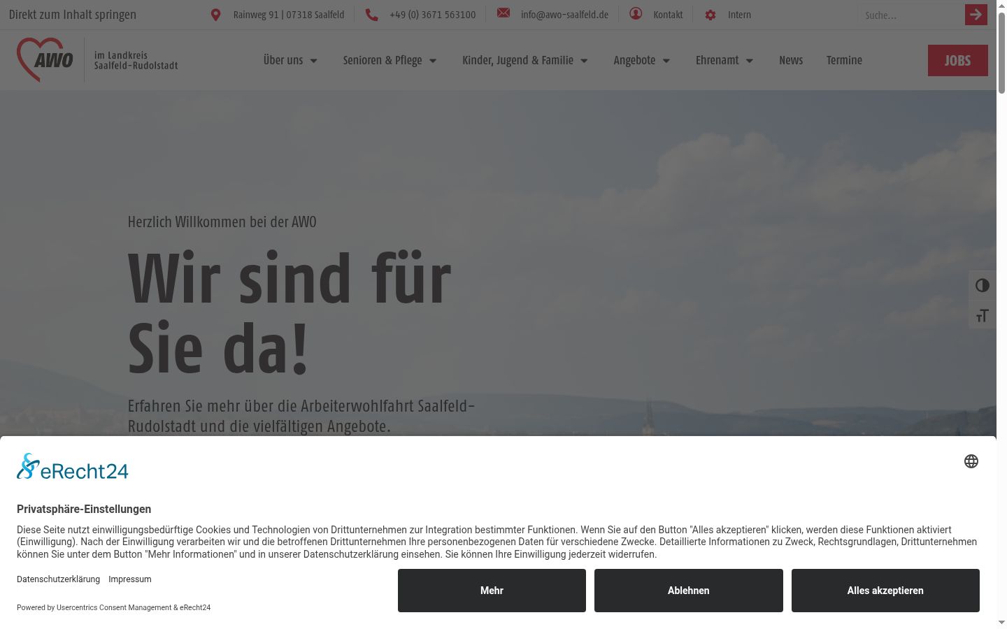 Screenshot des Einwilligungsbanners vor jeglicher Interaktion