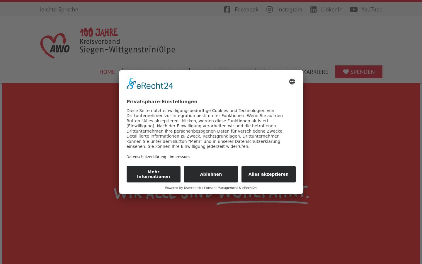 Screenshot des Einwilligungsbanners vor jeglicher Interaktion