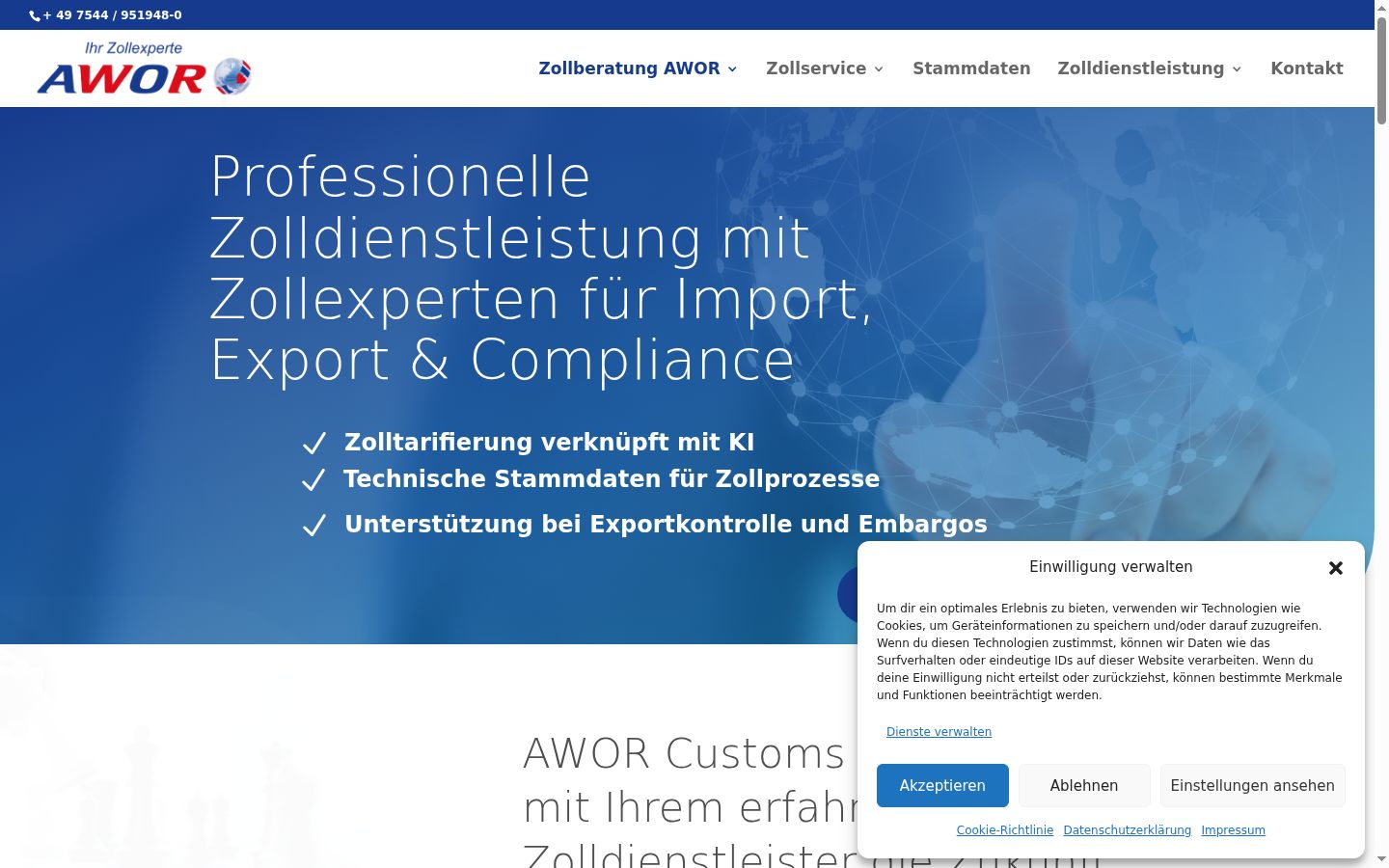 Screenshot des Einwilligungsbanners vor jeglicher Interaktion