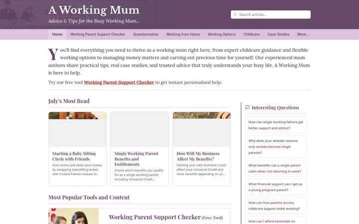 Screenshot of aworkingmum.co.uk