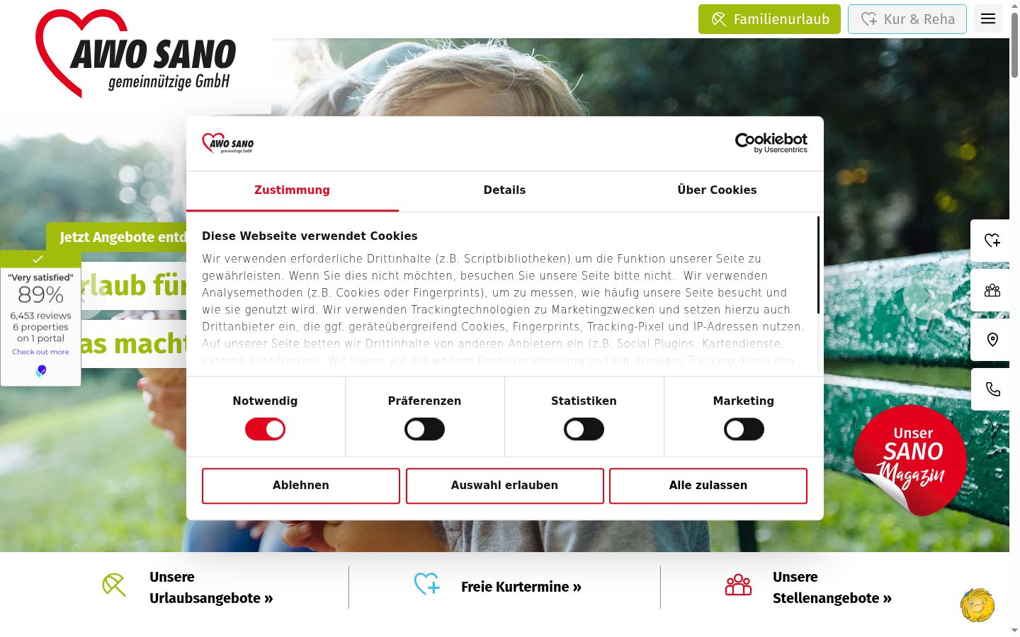 Ekrānuzņēmums ar piekrišanas baneri, kas tika rādīts pirms jebkādas mijiedarbības