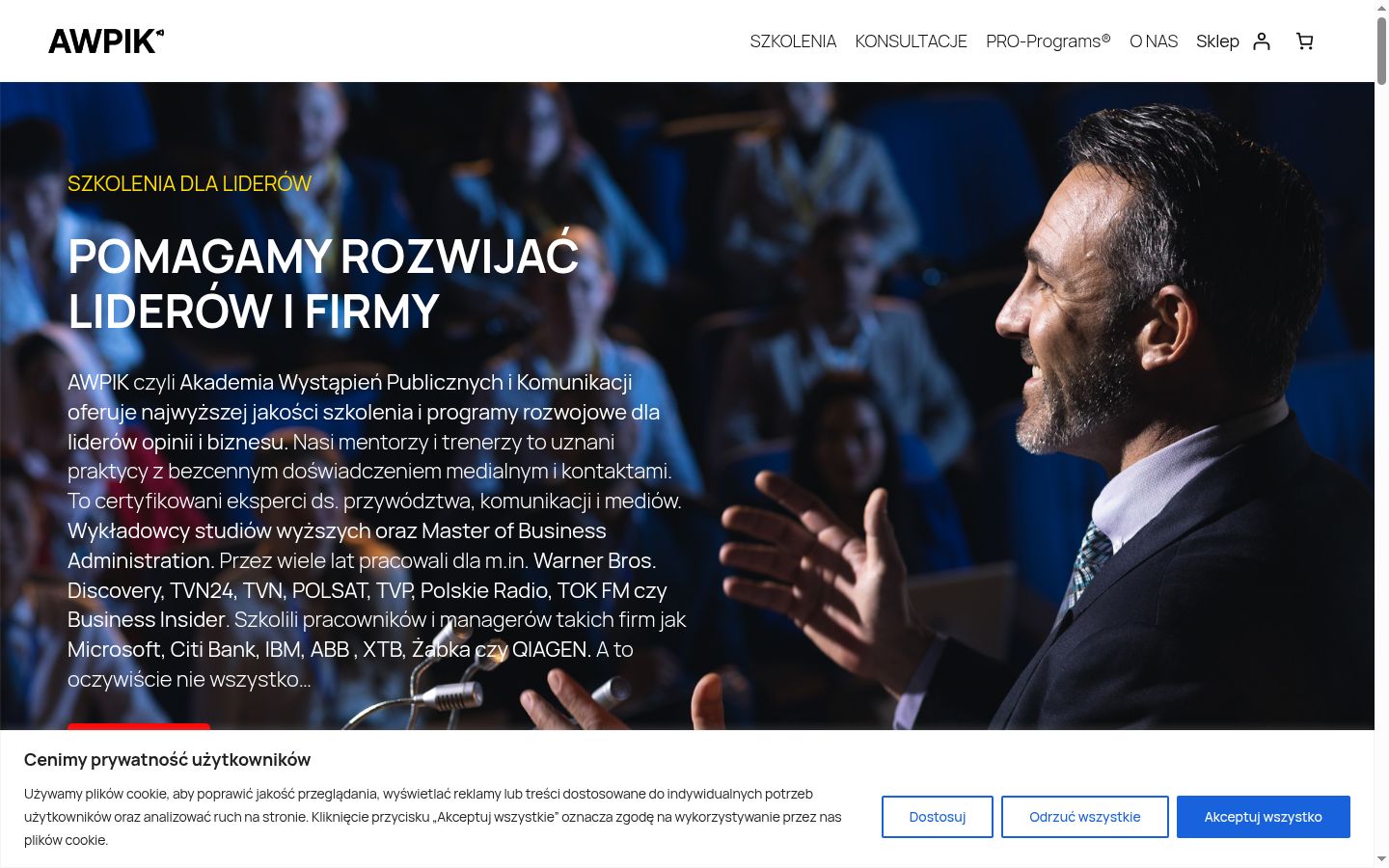 Zrzut ekranu banera zgody wyświetlanego przed jakąkolwiek interakcją