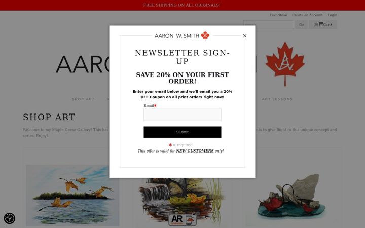 Screenshot of awsartstudio.ca