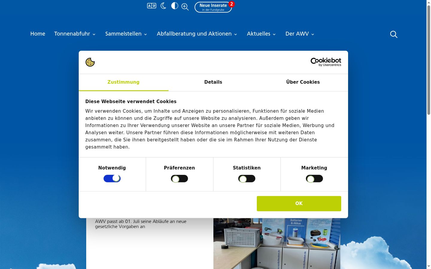 Snimka zaslona bannera za privolu prikazanog prije bilo kakve interakcije