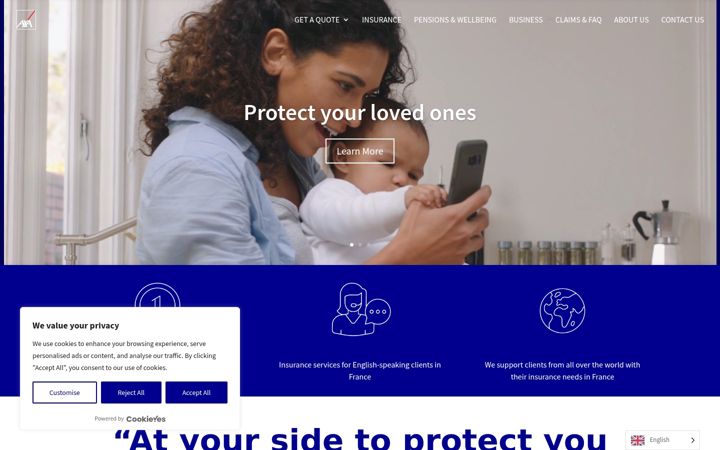 Kuvakaappaus sivustosta axa-in-france.fr