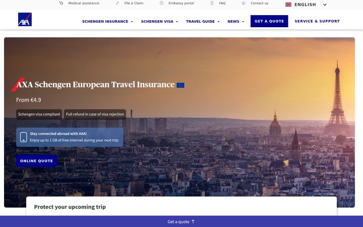 Screenshot van axa-schengen.com