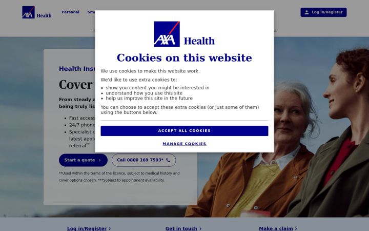 Screenshot of axahealth.co.uk