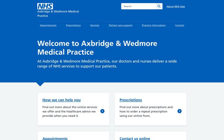 Screenshot of axbridgeandwedmoremedicalpractice.nhs.uk