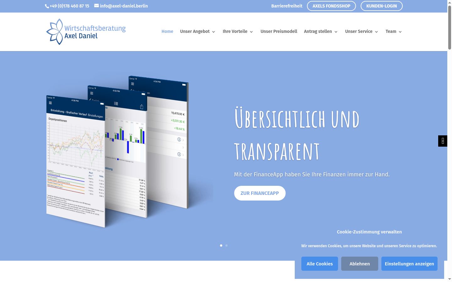 Screenshot des Einwilligungsbanners vor jeglicher Interaktion