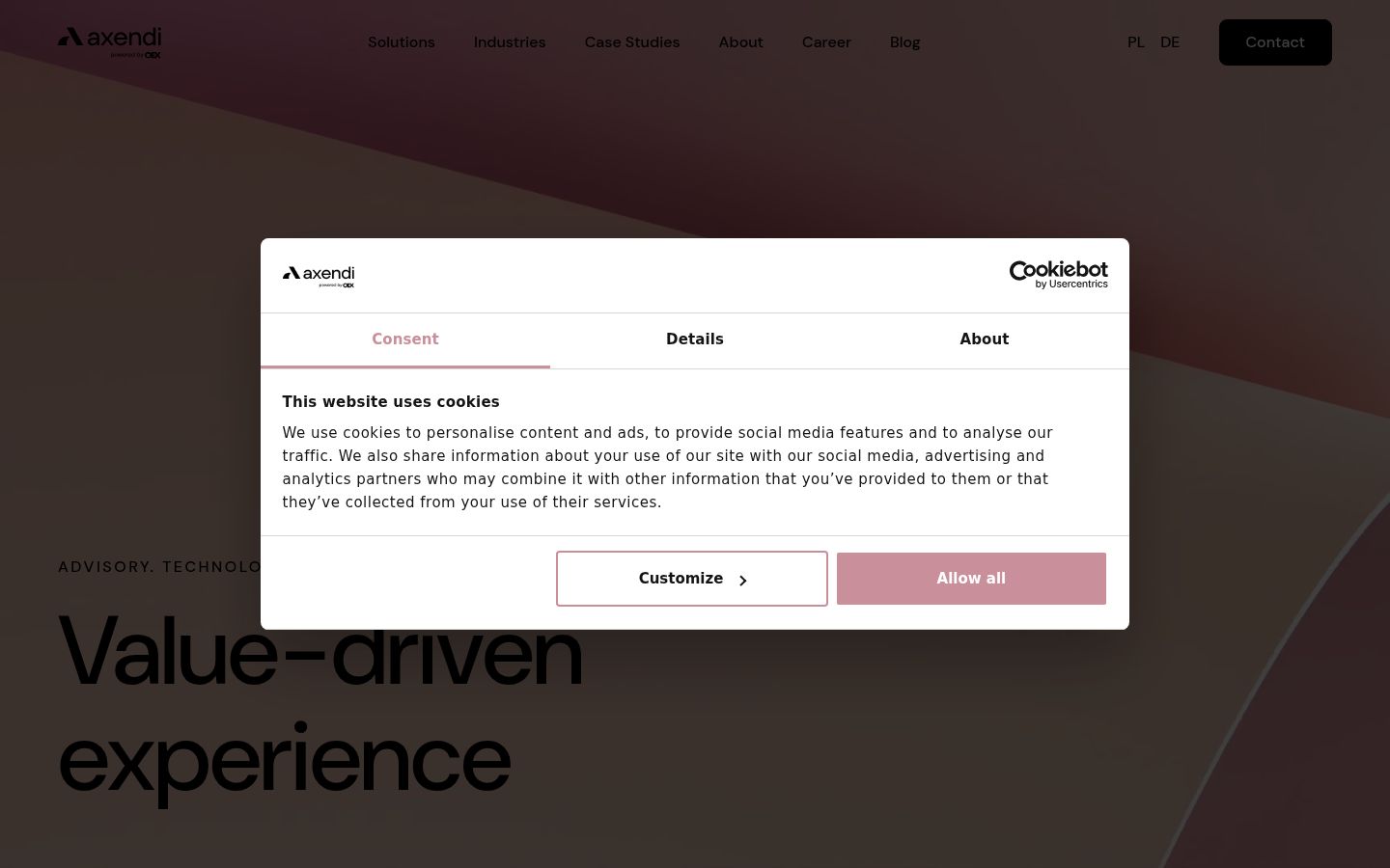 Screenshot of the consent banner shown before any interaction