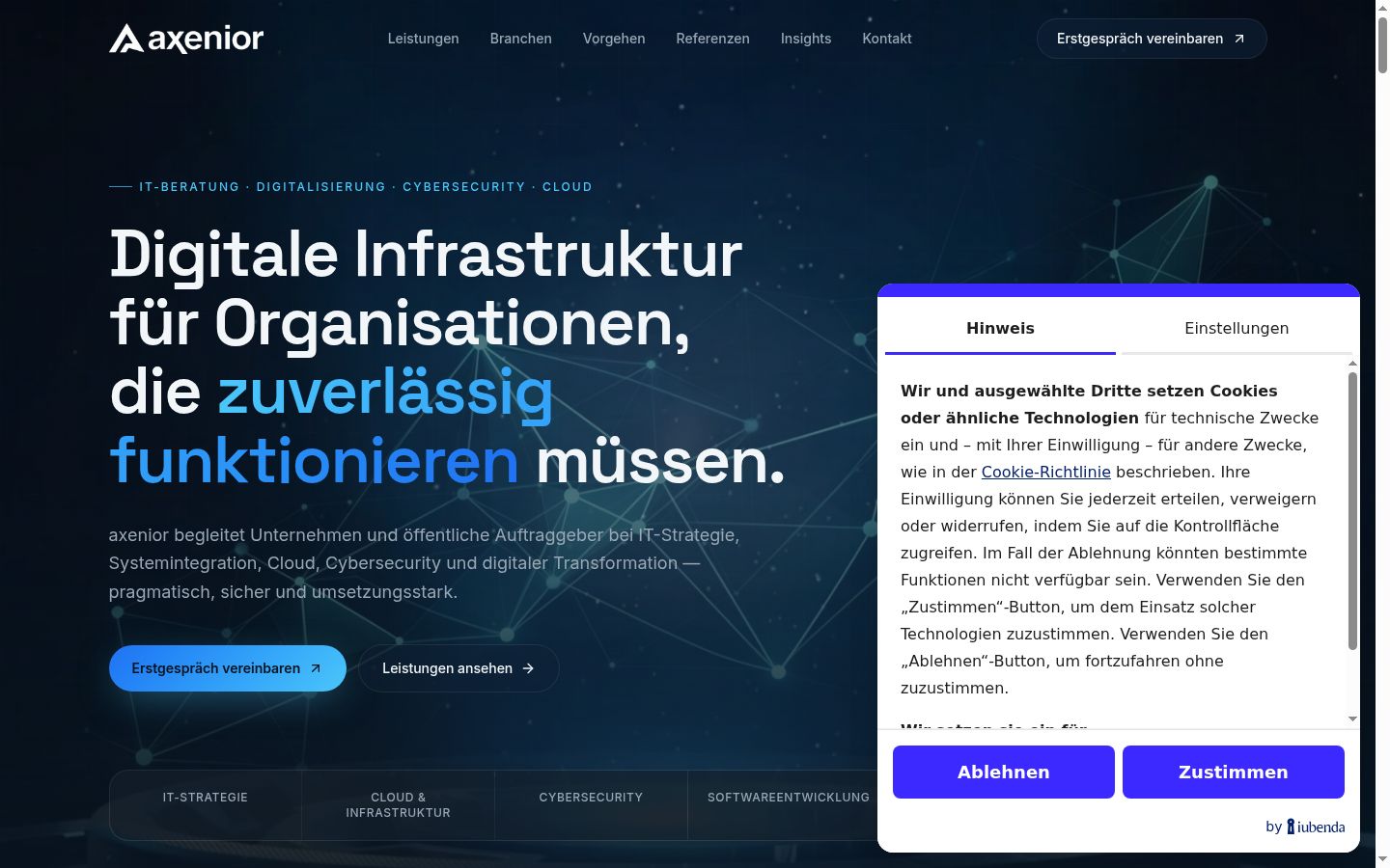 Skærmbillede af samtykkebanneret, som det blev vist før nogen interaktion
