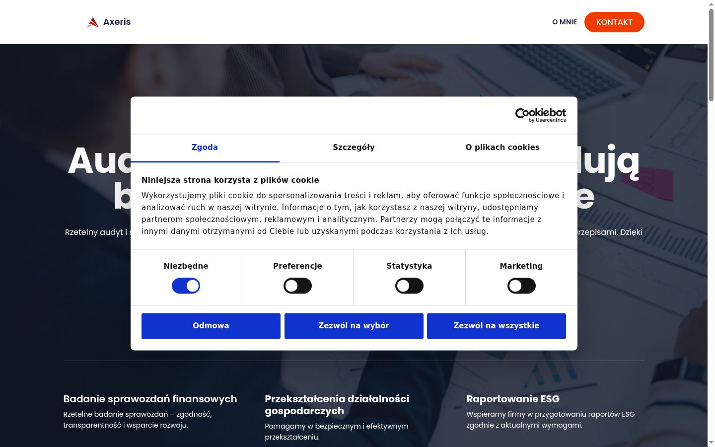 Captura de ecrã do banner de consentimento apresentado antes de qualquer interação