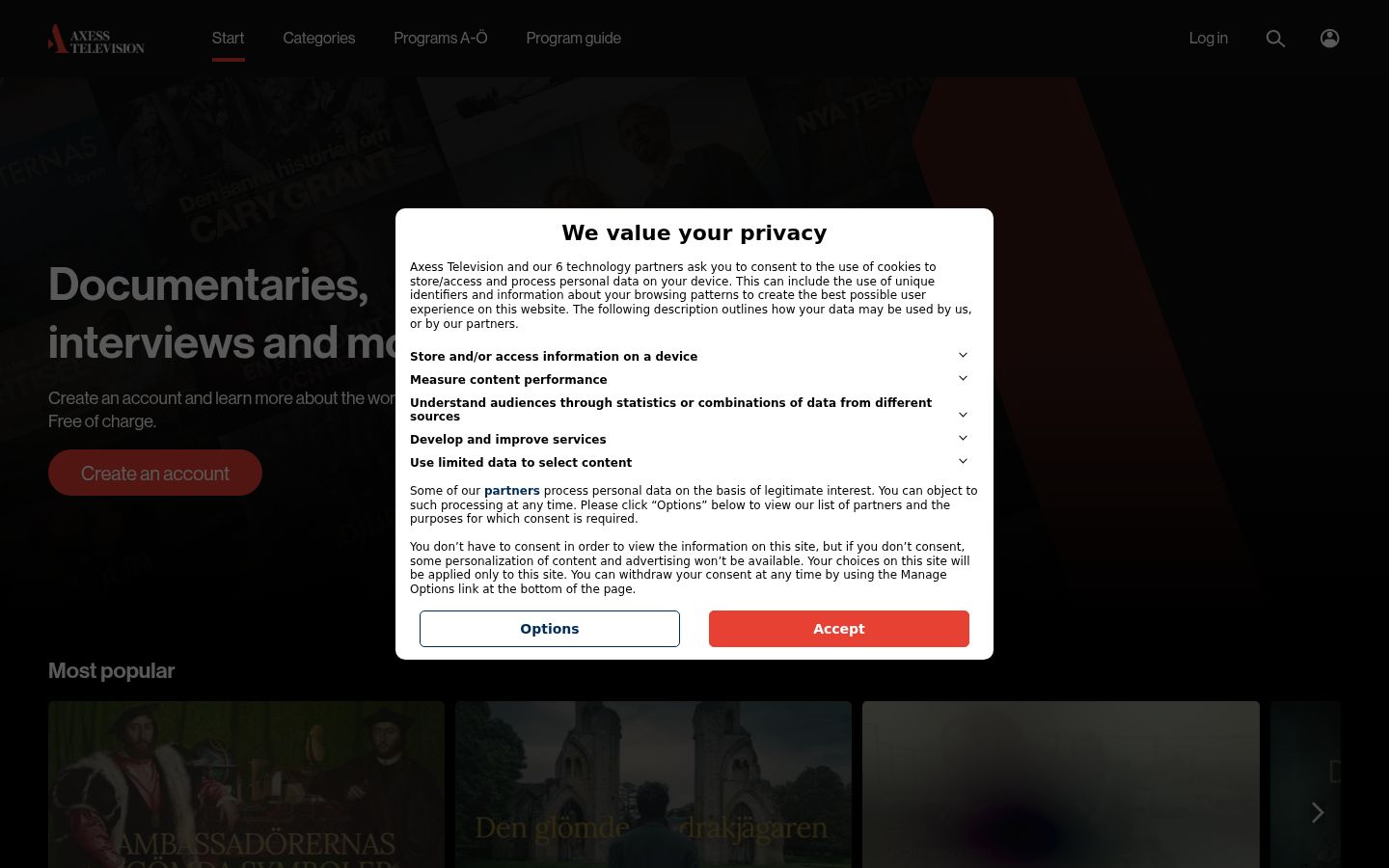 Screenshot of the consent banner shown before any interaction