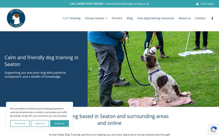 Screenshot of axevalleydogtraining.co.uk