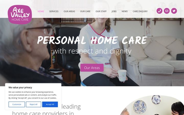 Screenshot of axevalleyhomecare.co.uk