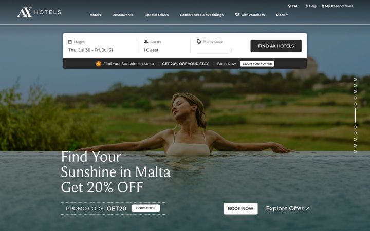 Screenshot of axhotelsmalta.com