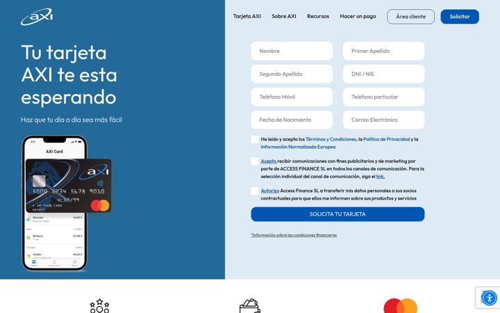 Skjermbilde av axi-card.es