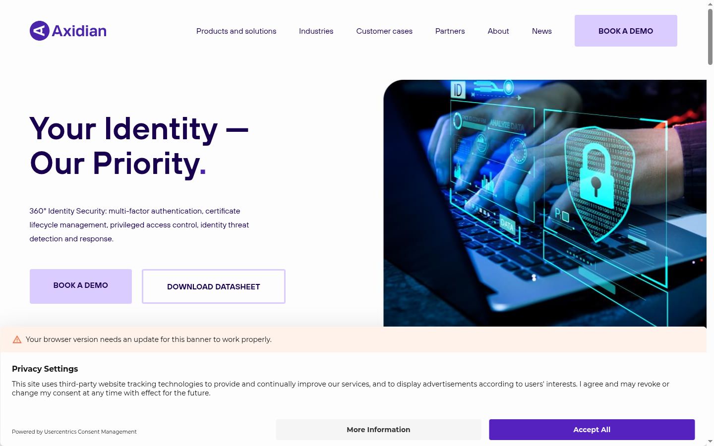 Screenshot del banner di consenso mostrato prima di qualsiasi interazione