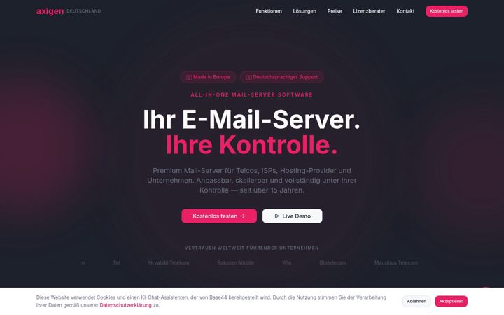 Screenshot of axigen.eu