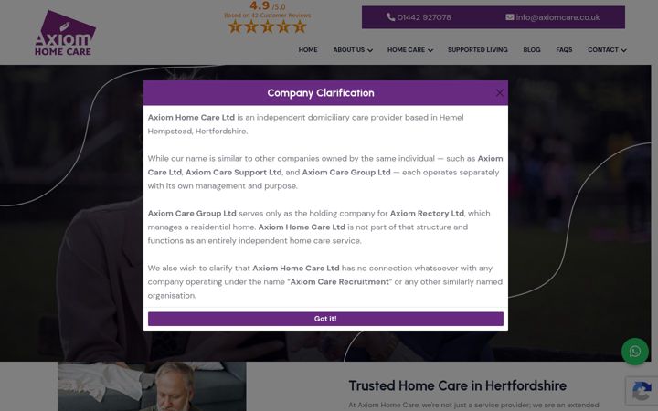 Screenshot of axiomcare.co.uk