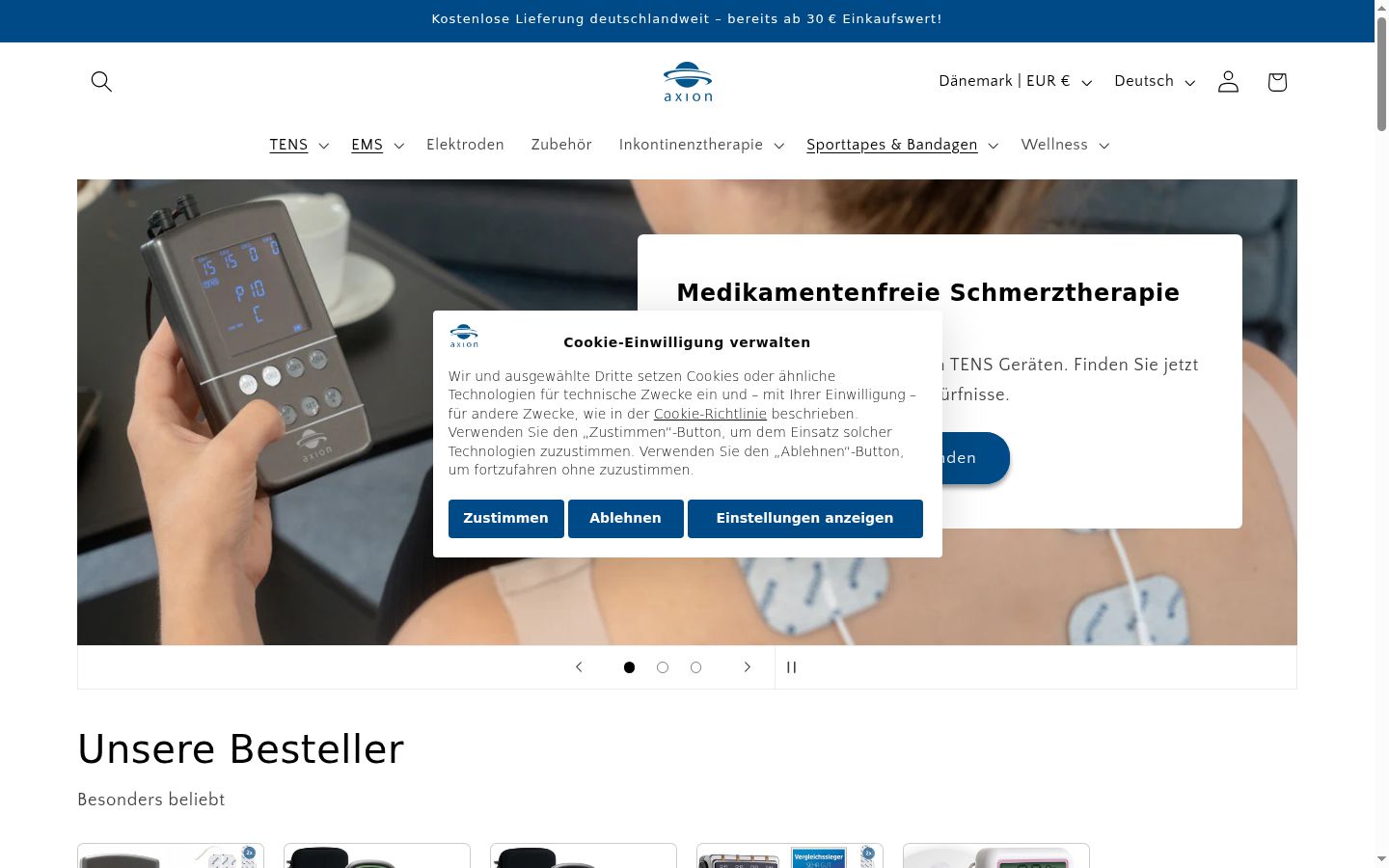 Screenshot des Einwilligungsbanners vor jeglicher Interaktion
