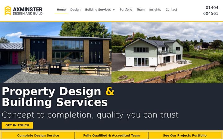 Captura de pantalla de axminsterdesignandbuild.co.uk