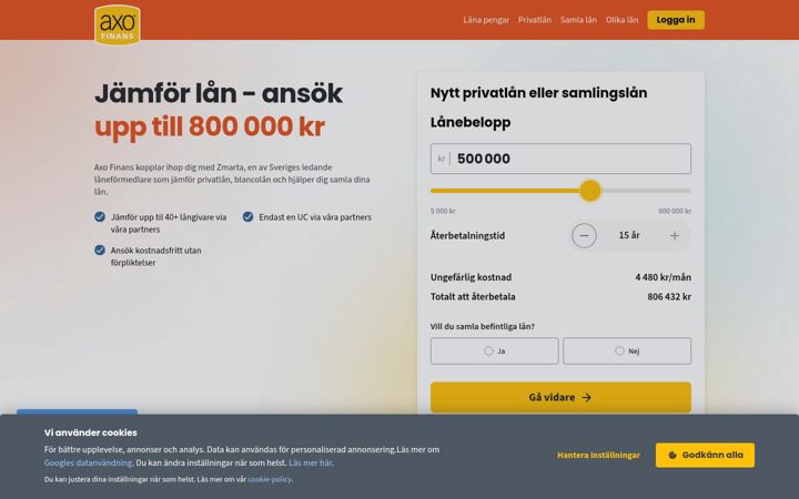 Screenshot of axofinans.se