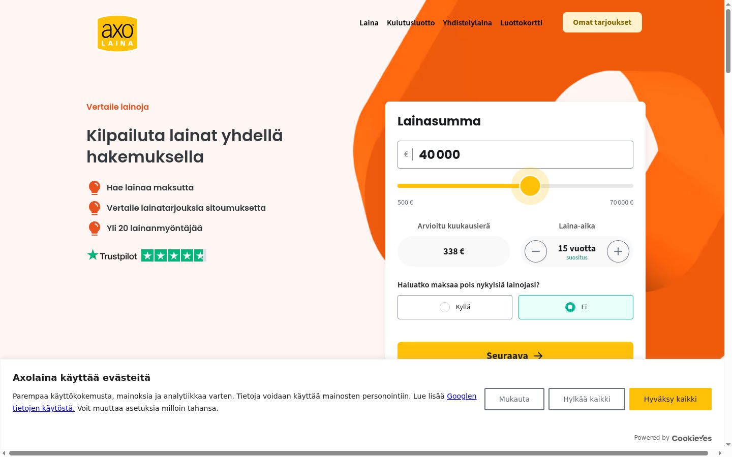 Posnetek zaslona pasice za privolitev, prikazane pred kakršno koli interakcijo