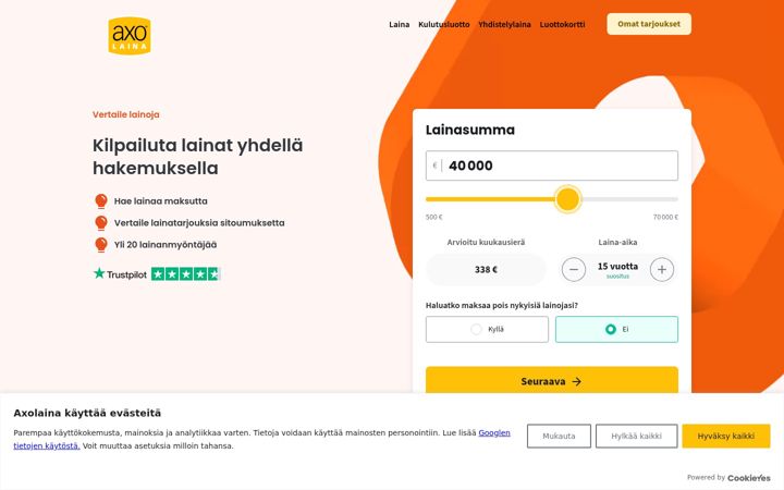 Skärmbild av axolaina.fi