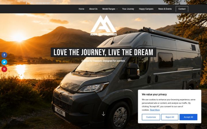 Screenshot of axonmotorhomes.co.uk