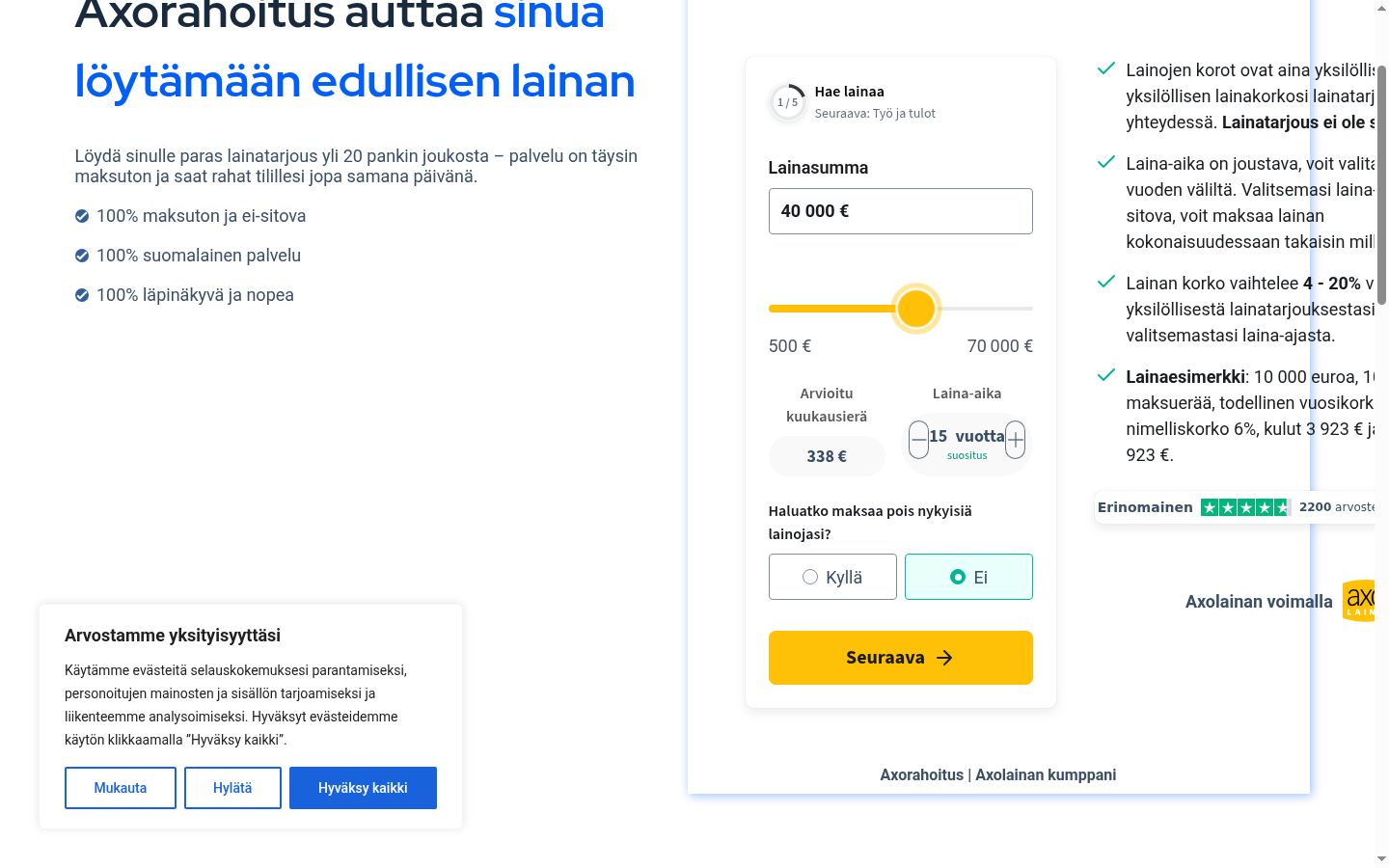 Kuvakaappaus suostumusbannerista, joka näytettiin ennen mitään vuorovaikutusta