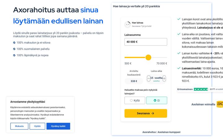 Skärmbild av axorahoitus.fi