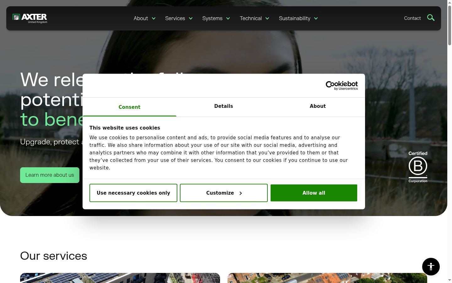 Screenshot of the consent banner shown before any interaction