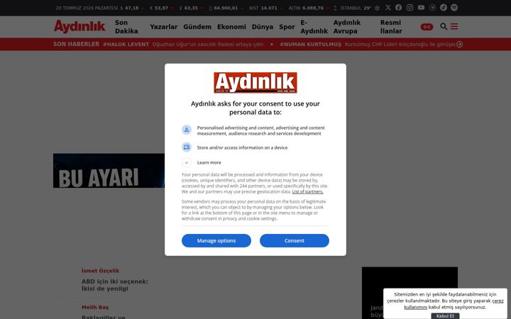 Screenshot of aydinlik.com.tr