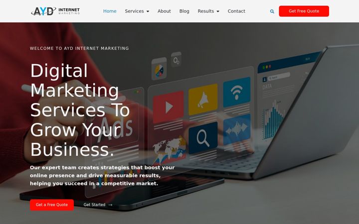 Screenshot of aydinternetmarketing.com