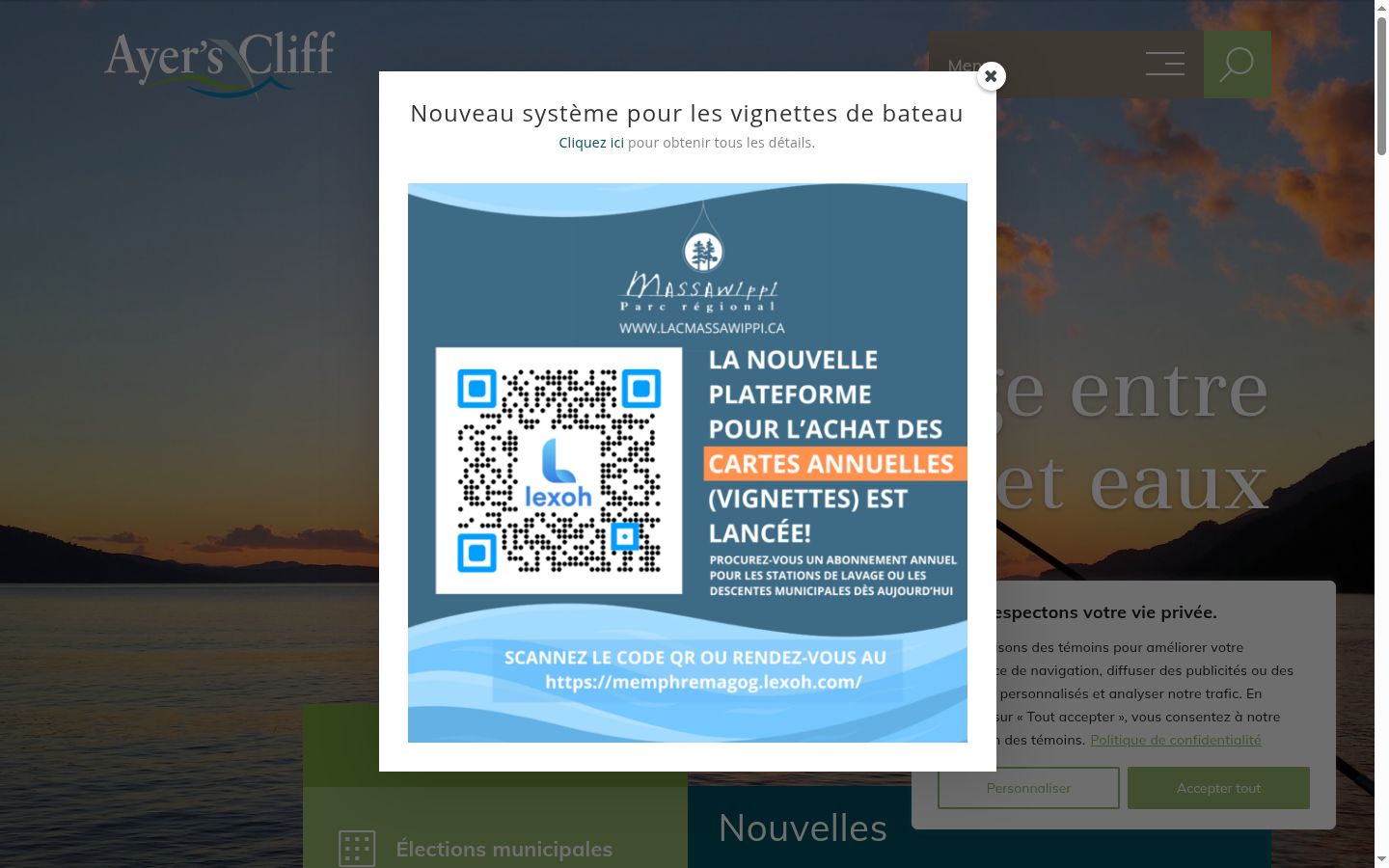 Capture d'écran de la bannière de consentement affichée avant toute interaction
