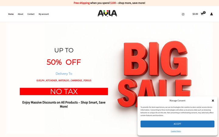 Screenshot of aylashops.com