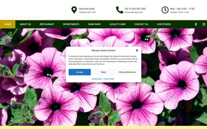 Screenshot of aylshamgardencentre.co.uk