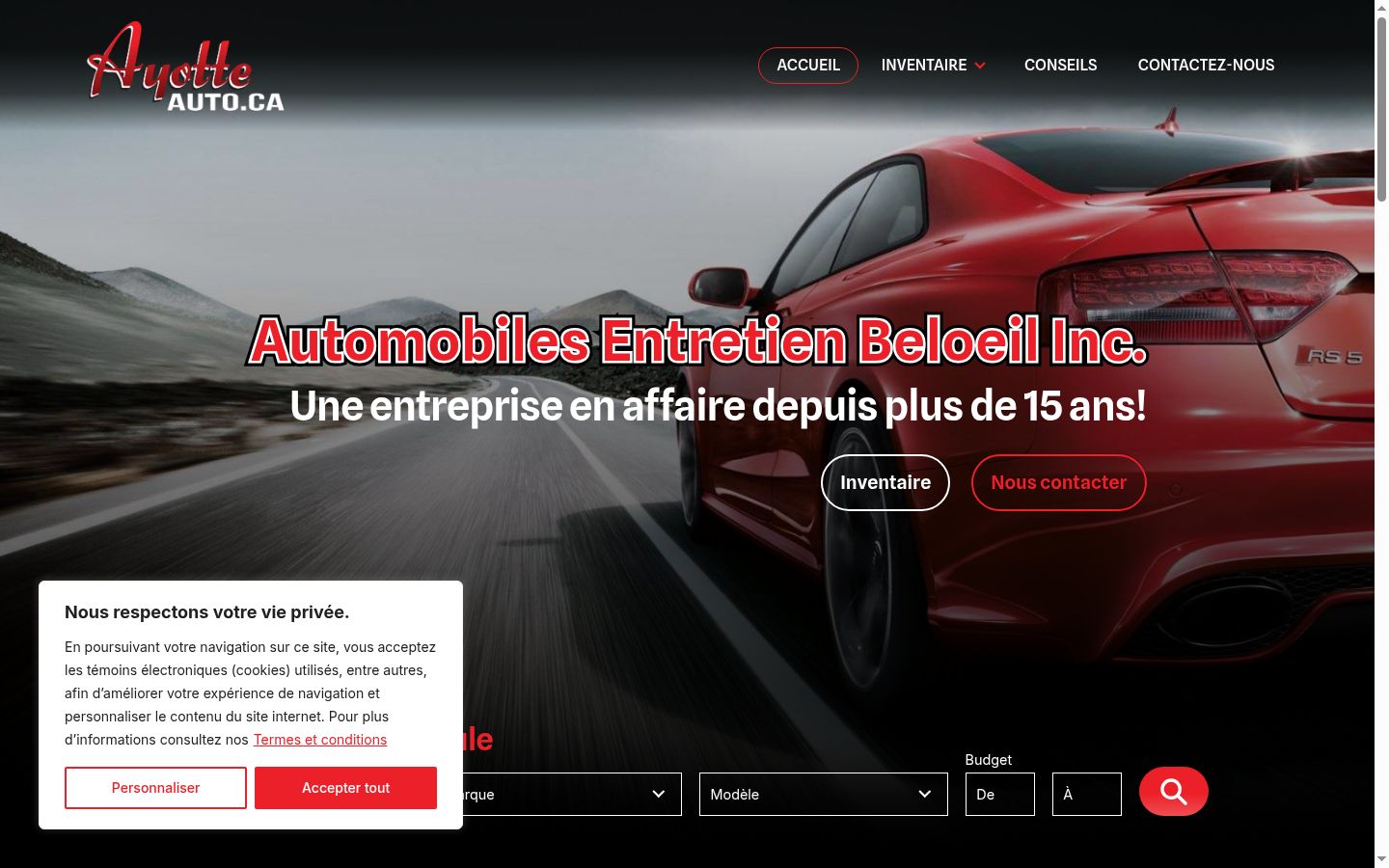 Capture d'écran de la bannière de consentement affichée avant toute interaction