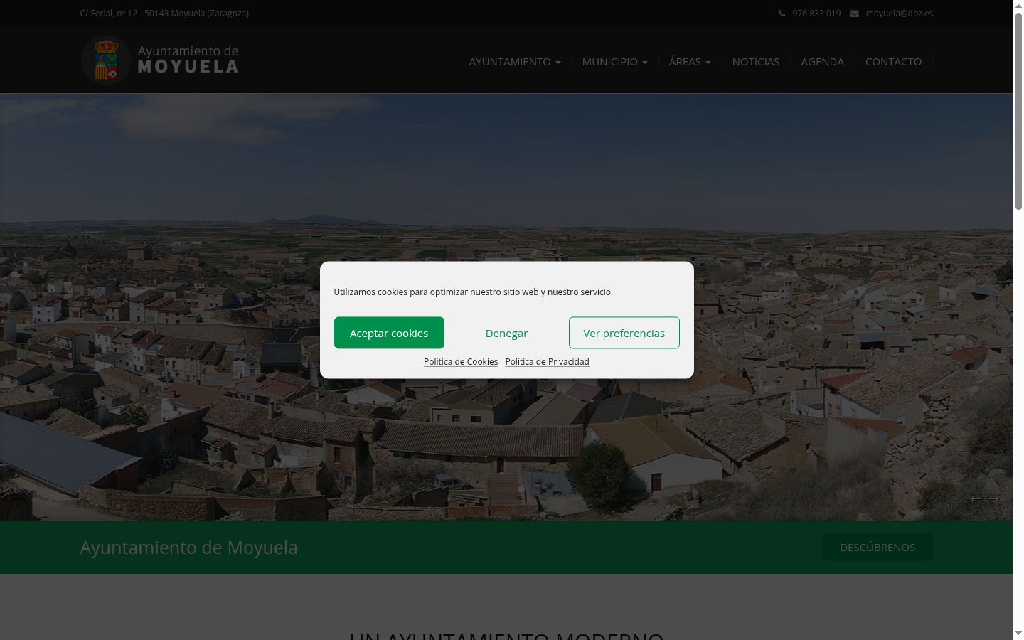 Captura de pantalla del banner de consentimiento mostrado antes de cualquier interacción