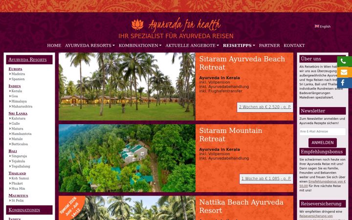 Screenshot stránky ayurvedaforhealth.at