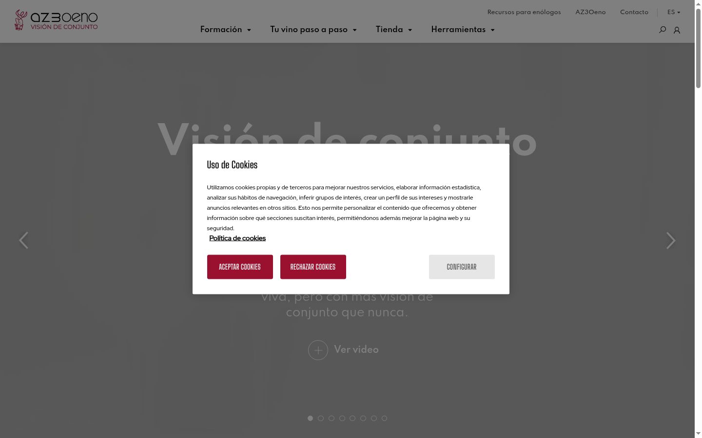 Captura de ecrã do banner de consentimento apresentado antes de qualquer interação