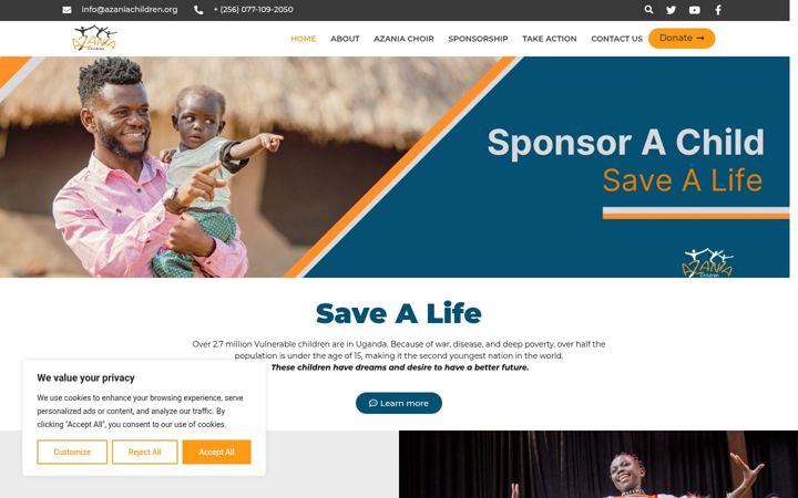 Screenshot of azaniachildren.org