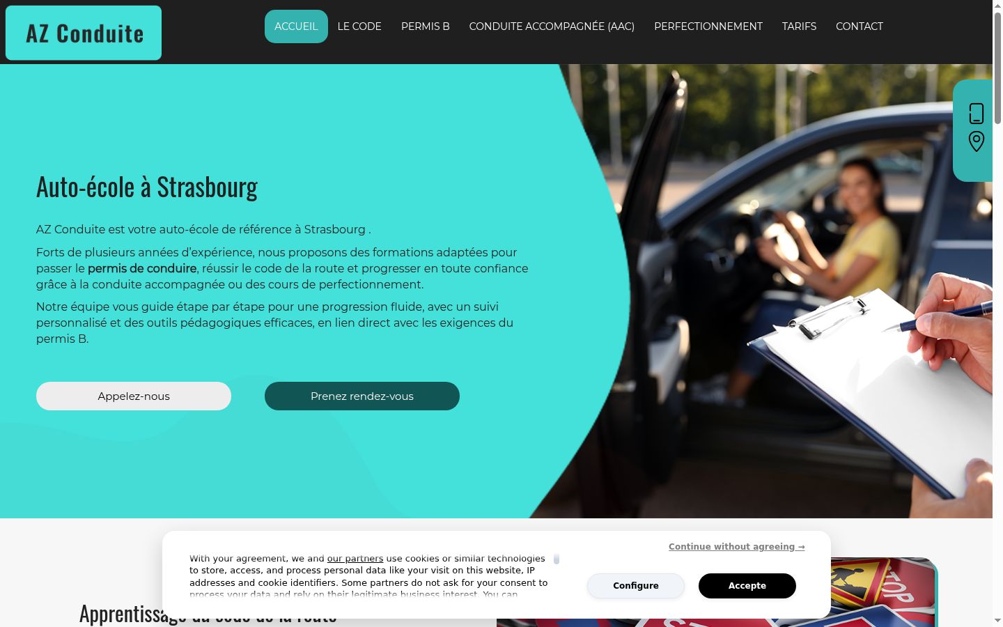 Screenshot del banner di consenso mostrato prima di qualsiasi interazione
