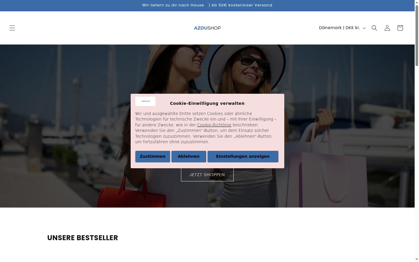 Screenshot des Einwilligungsbanners vor jeglicher Interaktion