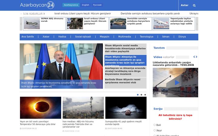 Screenshot of azerbaycan24.com