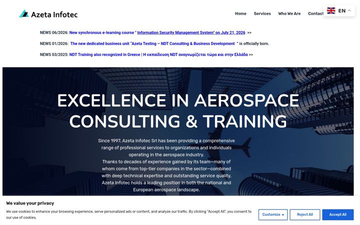 Screenshot of azetainfotec.com