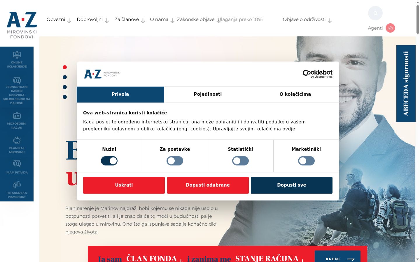 Screenshot del banner di consenso mostrato prima di qualsiasi interazione